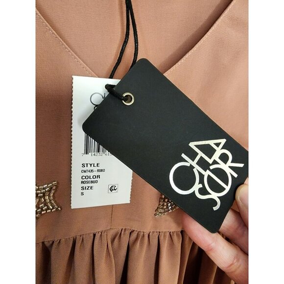 NWT Size Small Chaser Blush Pink Beaded Star Maxi Dress Slit Sleeves - Picture 4 of 9